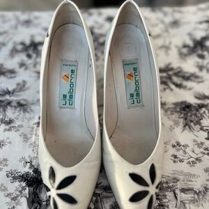 Liz Claiborne White Pumps with Black Floral Cutouts